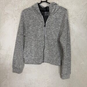 Foray‎ Golf Womens XS Black White Textured Knit Full Zip Hoodie Jacket Oversized